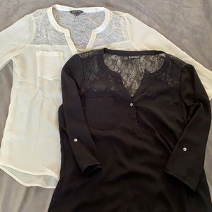 Two 3/4 Sleeve Blouses w Lace Detail - Size M